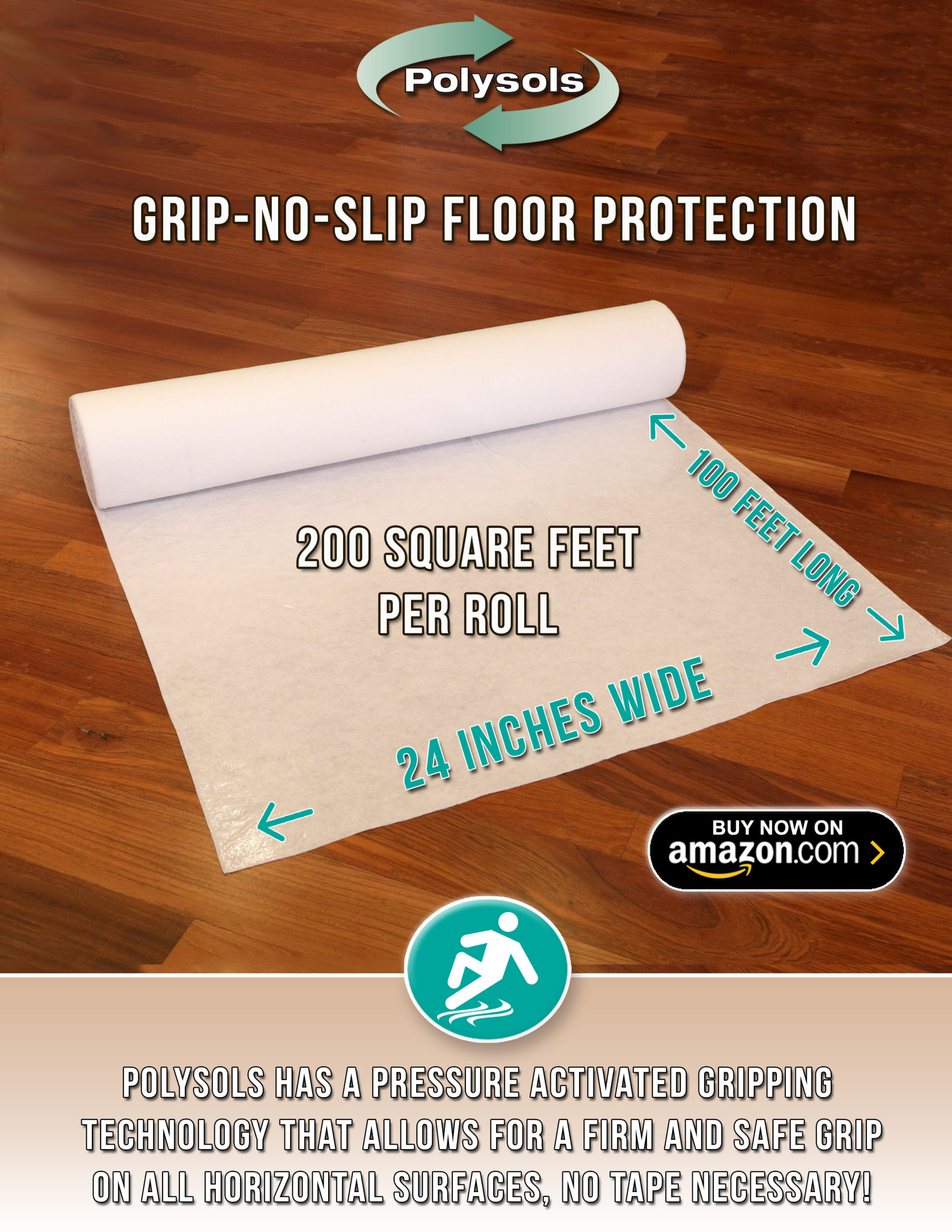 Polysols Heavy Duty Floor Film- Self Adhesive- Floor Protection for Hardwood Floors and Tile. Made in USA. Polysols Floor Film and plastic sheeting heavy duty for construction and DIY projects. Polysols 24 inch Floor Covering by 100 Feet Long.